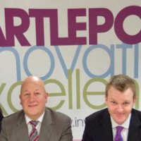 Tees Valley Enterprise Zone welcomes first tenants. From left to right: Stuart Drummond (Hartlepool Mayor), Dave Crone (Managing Director of Omega Plastics), David Forster (Director with Propipe Limited) and Stephen Catchpole (Managing Director of Tees Valley Unlimited)